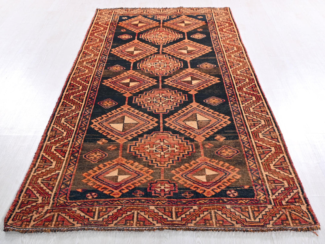 a large oriental rug on a white floor