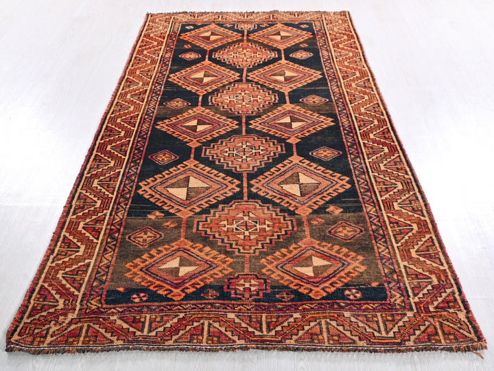 a large oriental rug on a white floor