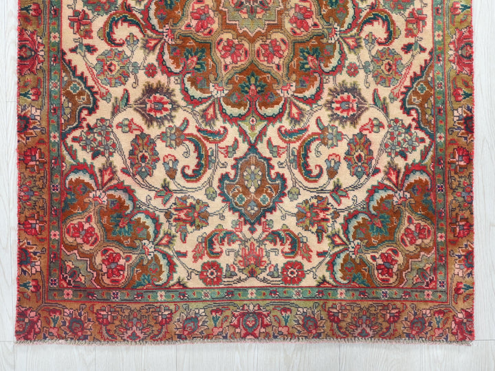 an antique persian rug is displayed on a white background