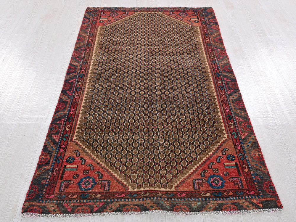 a large oriental rug on a white floor