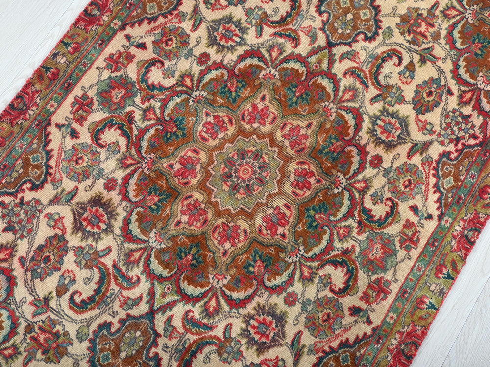 a large oriental rug is laying on the floor