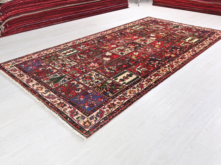 a red rug on the floor of a room