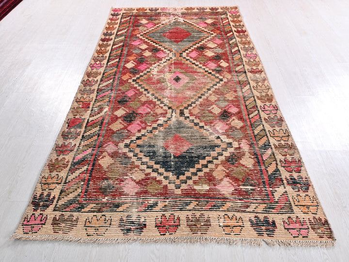 a large oriental rug on a white floor