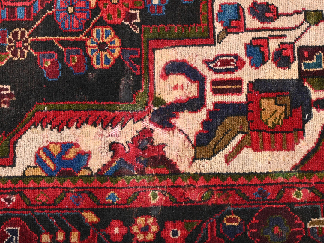 a close up of a rug with a person on it