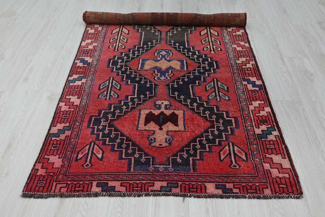 red Medium rug 3' 7" x 7' 4"