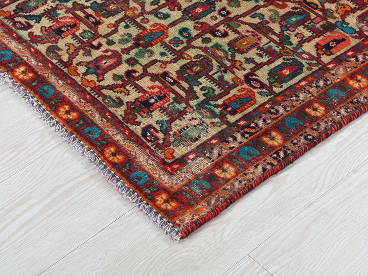 a multicolored oriental rug on a white wooden floor