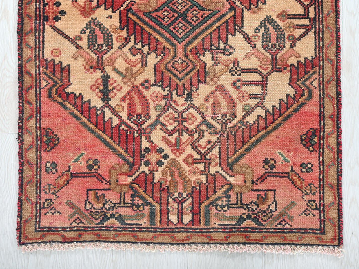 a rug with a red and blue design on it