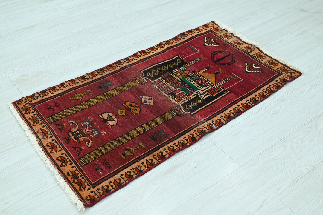 red Mini rug 1' 10" x 3' 7"