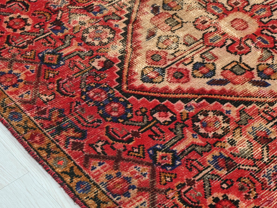 an oriental rug with a red and blue design