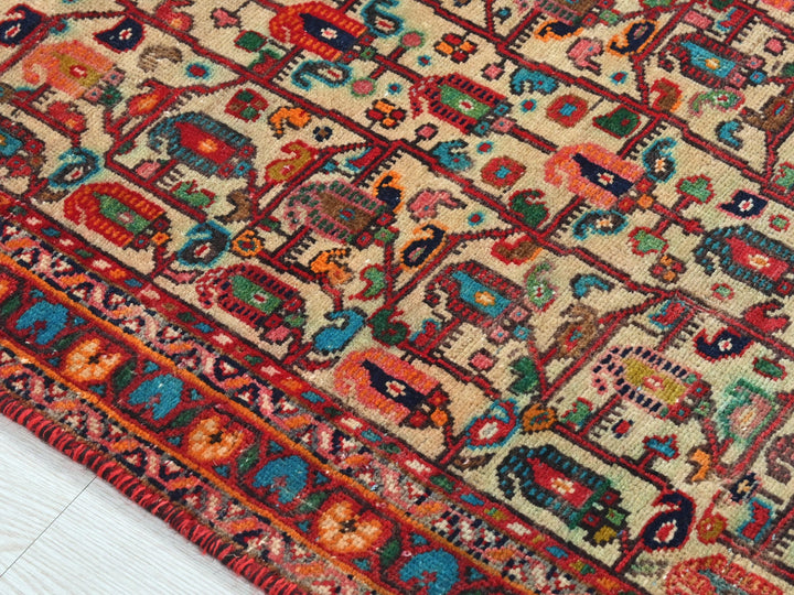 a multicolored oriental rug on a white floor