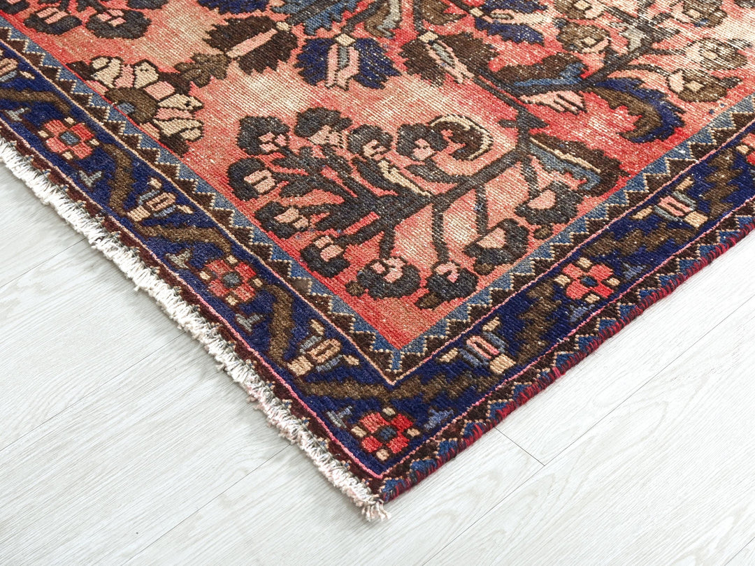 a large oriental rug on a white floor