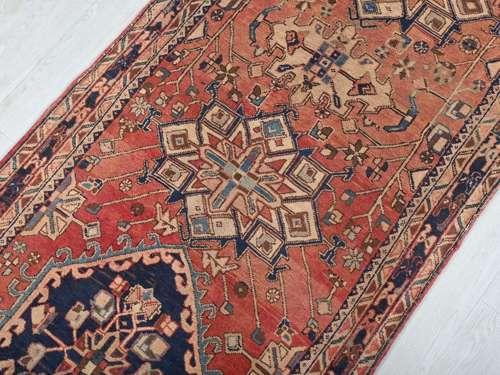 a large oriental rug on a white wooden floor